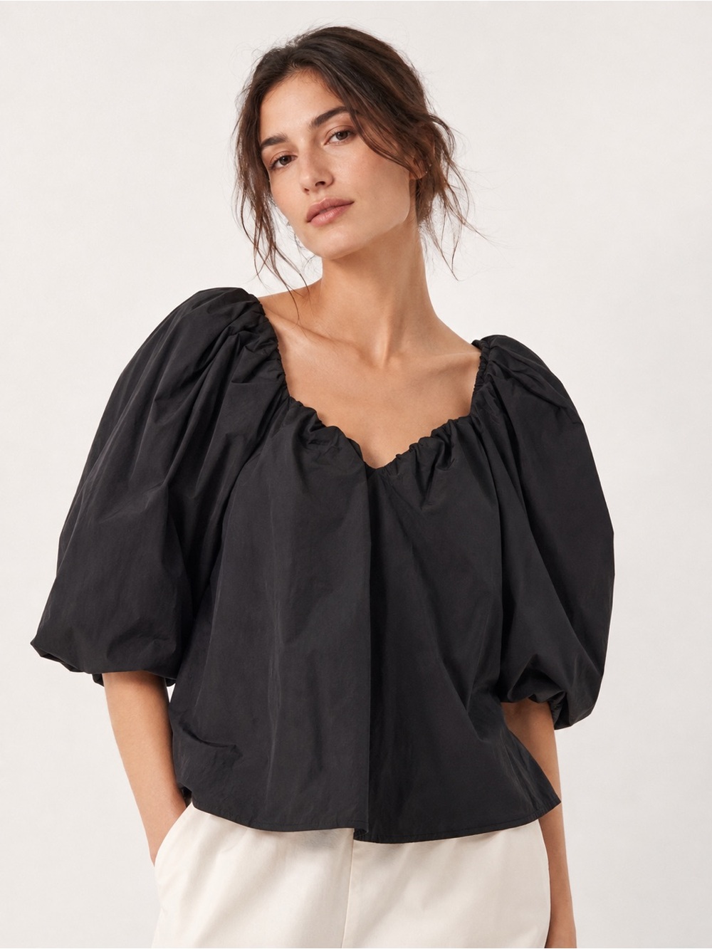 Mare x Anthropologie Black Puff Sleeve Cottagecore Romantic Balletcore Top S
